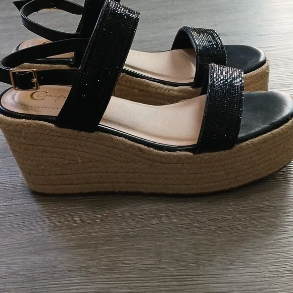 Comfort Est 1945 Black Jeweled Strap Espadrille Wedge Sandals Sz 8M NWT - Picture 9 of 12